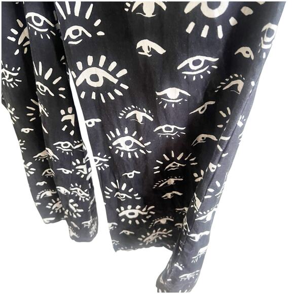 World Market Evil Eye Print Jumpsuit Size Large/XL Cotton Linen Blend Pockets - Picture 6 of 11